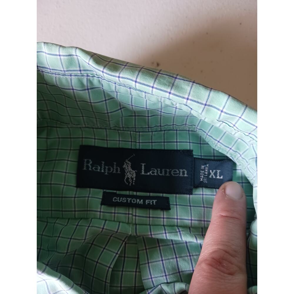 Ralph Lauren Long Sleeve Dress Shirt Green Blue Squares Size XL X Large - Picture 3 of 4